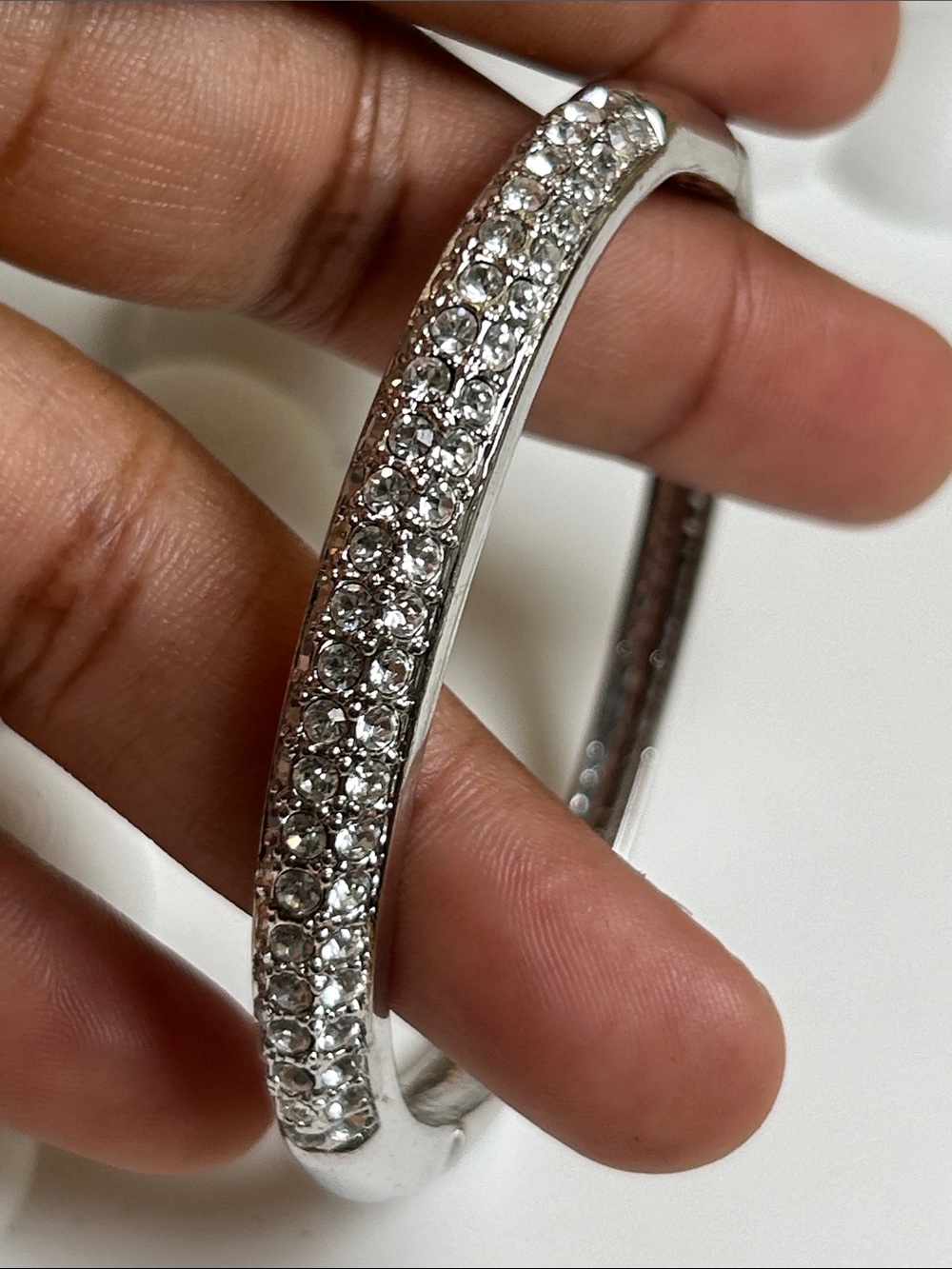 Silver Crystal Pavé Hinged Bangle Bracelet - Women Jewelry
